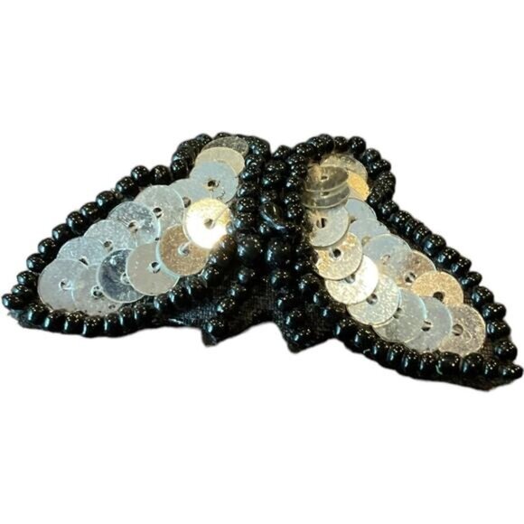 Butterfly Sequin Beaded Brooch Pin - Handmade Black & Silver - Picture 2 of 5